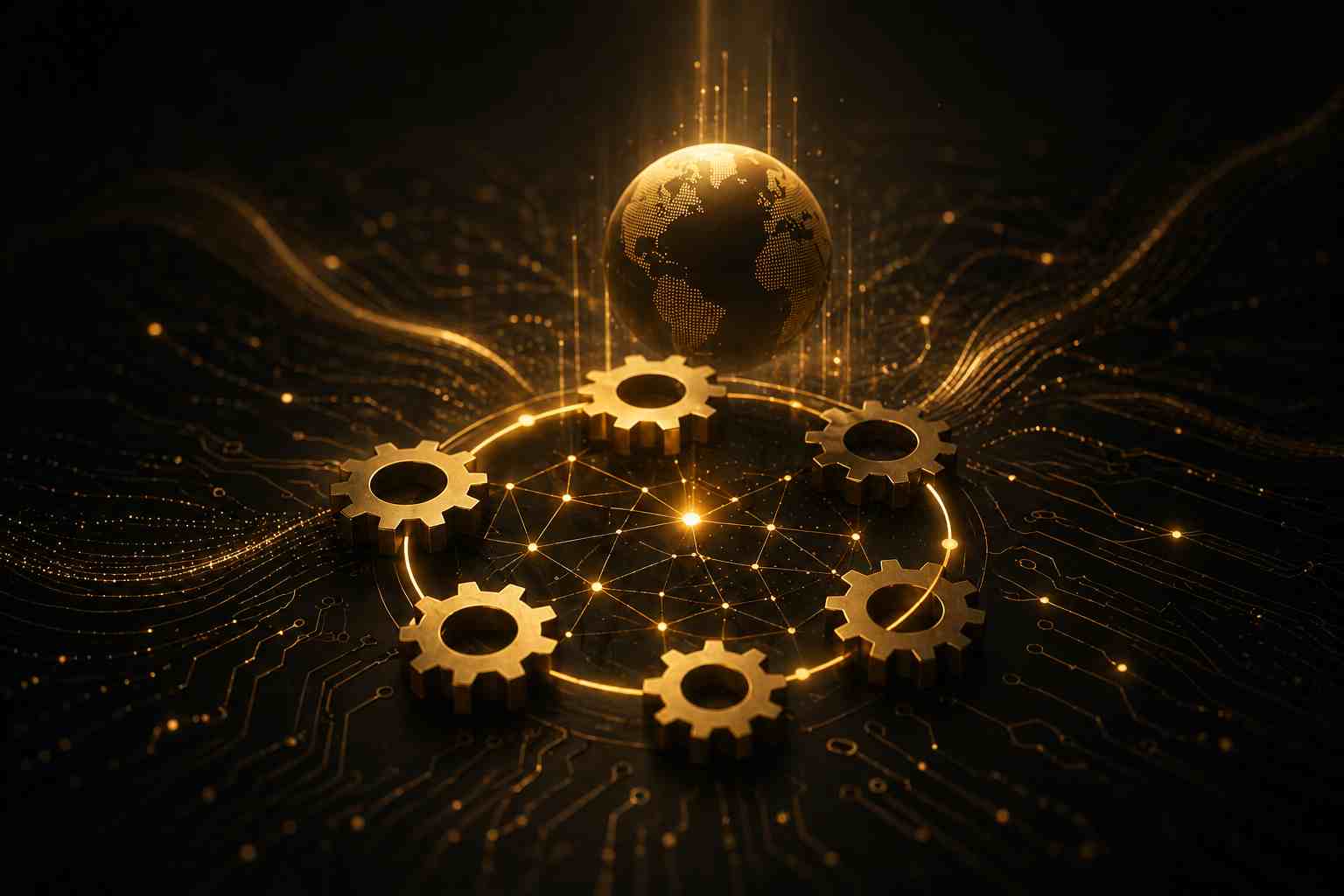 Automation gears connected around a global digital network