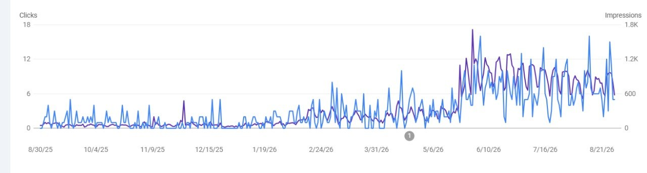 Google Search Console growth chart for an industrial B2B heavy machinery business